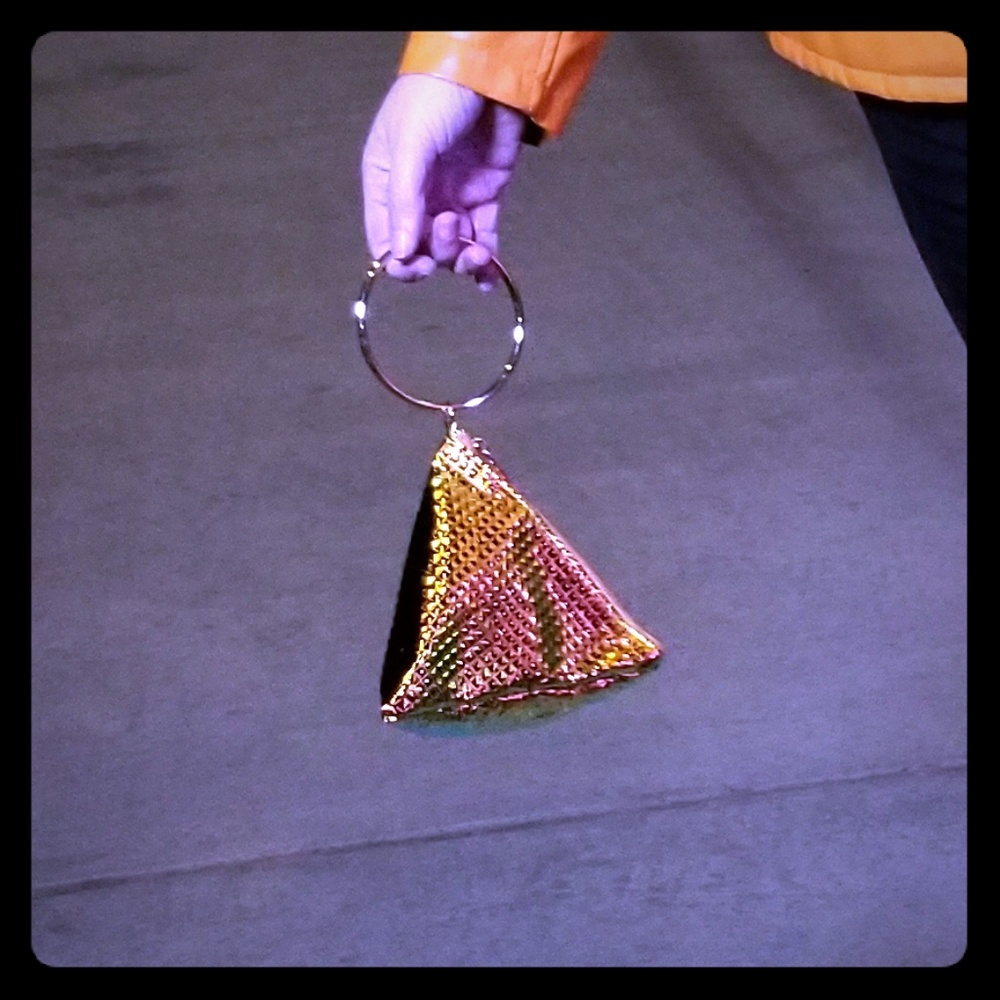 Iridescent gold triangle hand purse